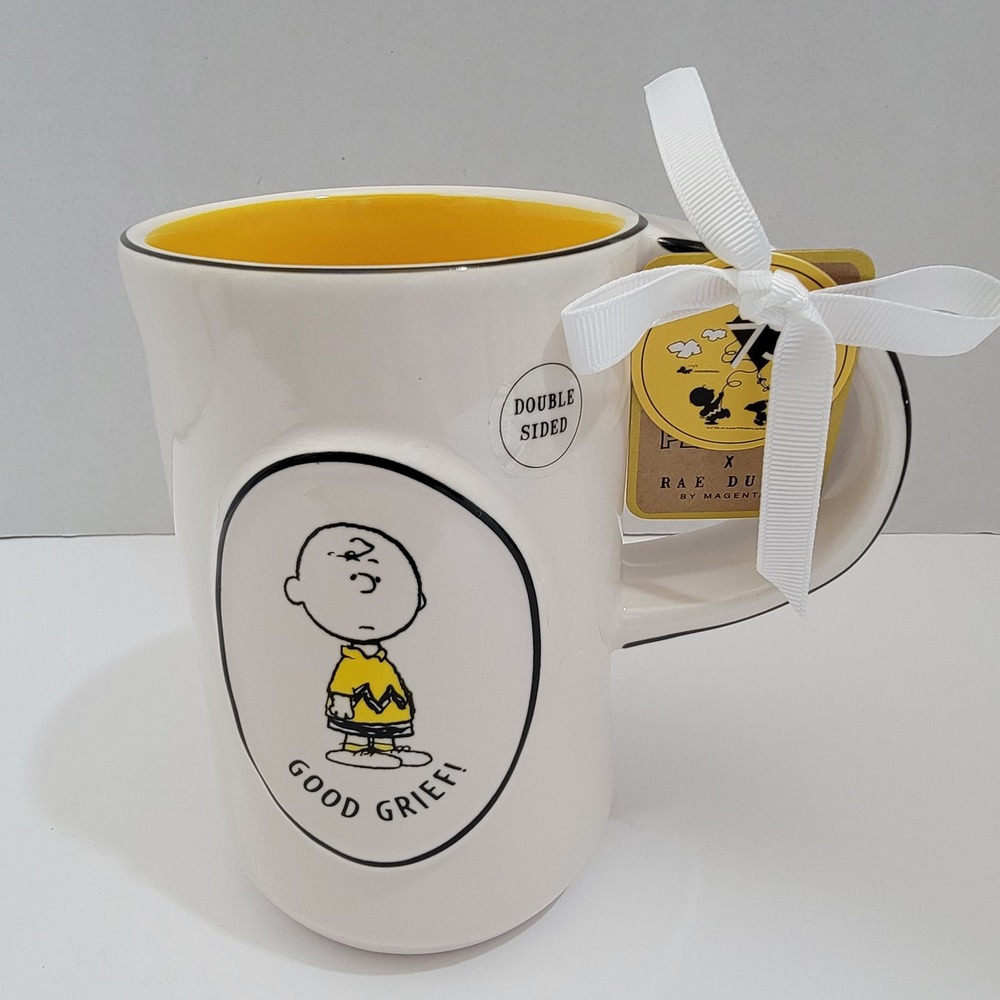 Peanuts Rae Dunn CHARLIE BROWN "Good Grief" 3D Yellow Mug CELEBRATING 75 Yrs